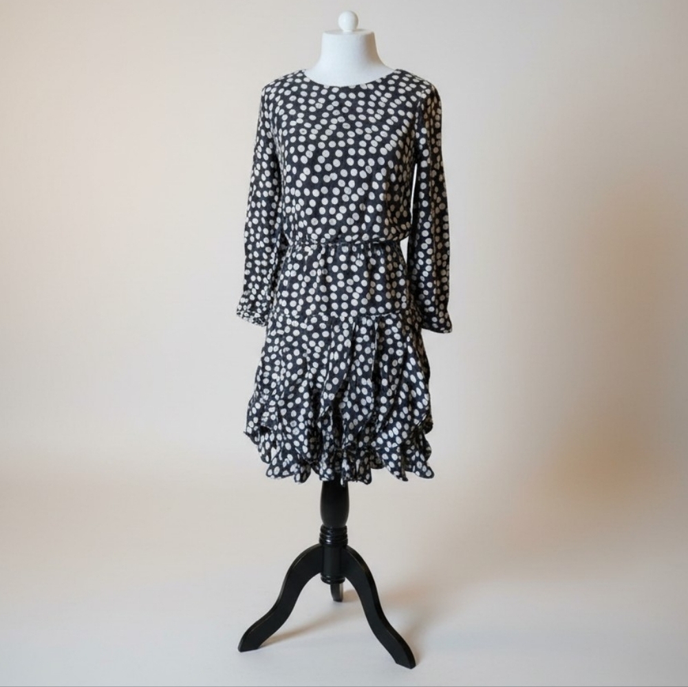 J. Crew Collection Scatter Dot Dress Size 00 100% Silk Black
